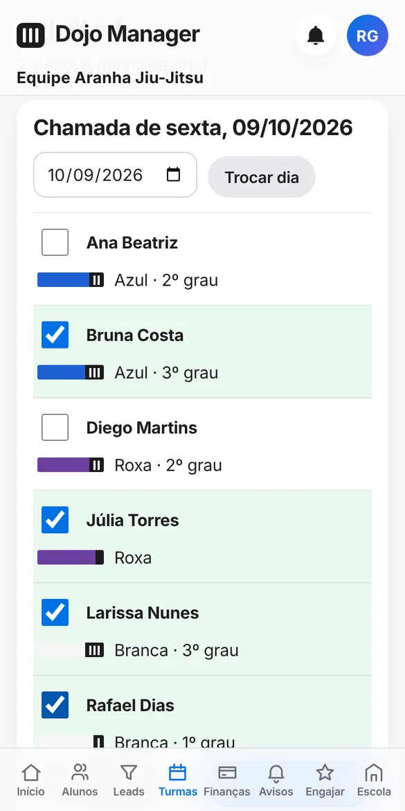 Lista de chamada da turma no celular