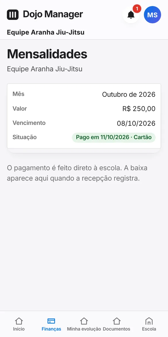 Mensalidade do aluno com pagamento confirmado